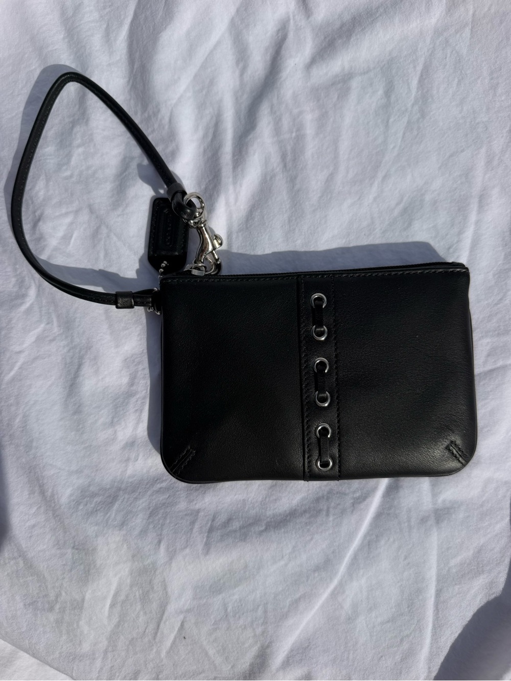 Vintage Coach Black Leather Wristlet with Grommet Detail